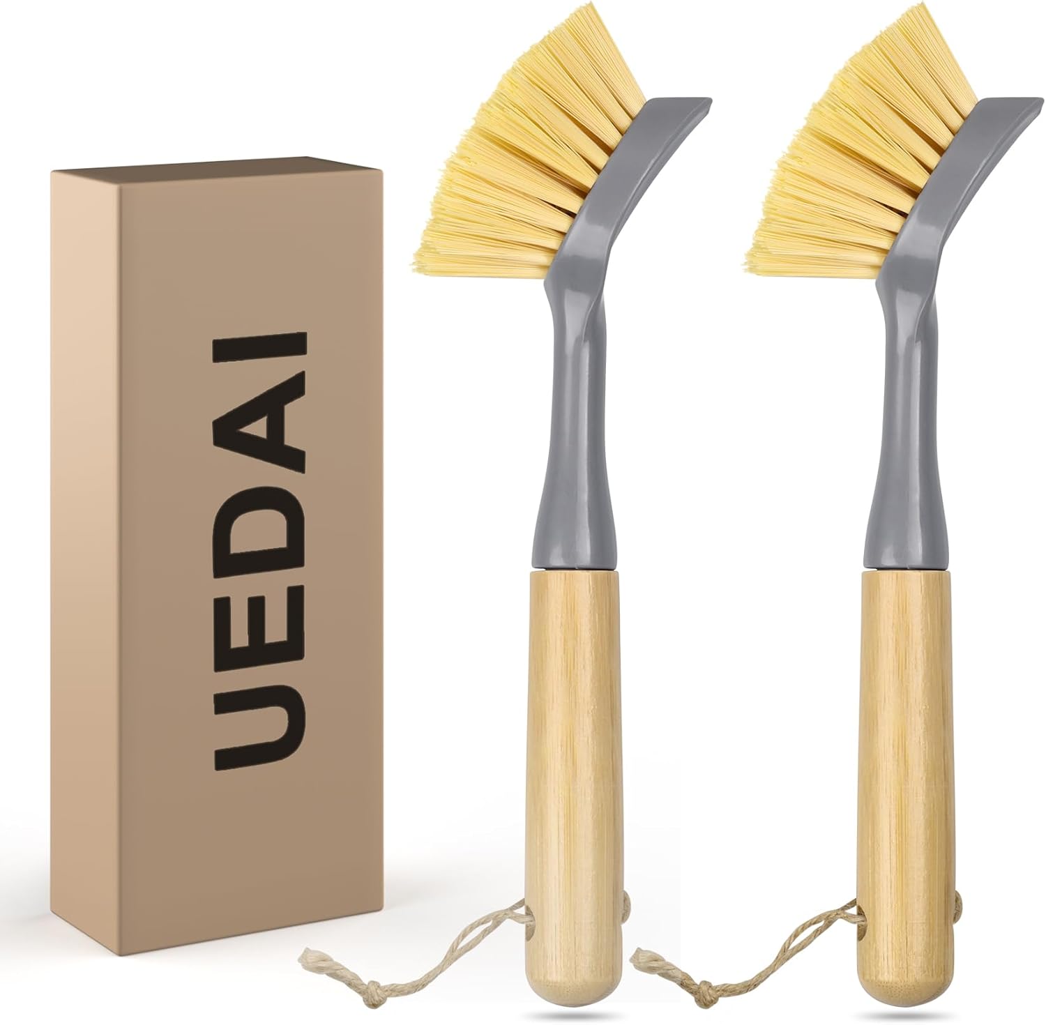 Kitchen Scrub Brushes with Bamboo Handle Built-in Scraper, Dish Brush for Cleaning Pans, Pots, Sink and Counter, 2 Pack - Image 2