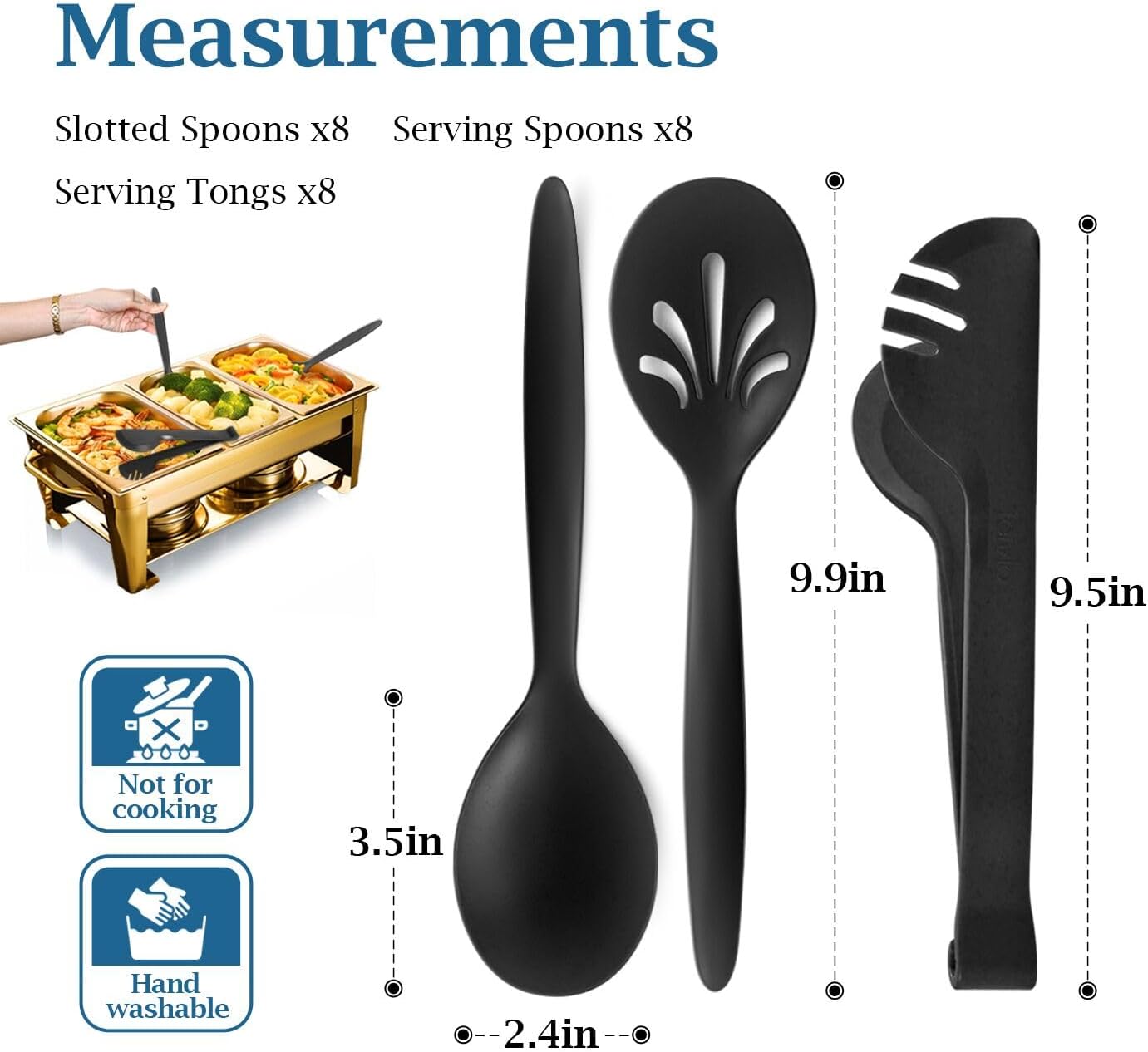 Reusable Plastic Serving Utensils Set of 24, Wheat straw Large Serving set 10" Serving Spoons/10" Slotted Spoons/9.4" Tongs, for Party Chafing Dish Buffet Catering (Black, Not for Cooking) - Image 3