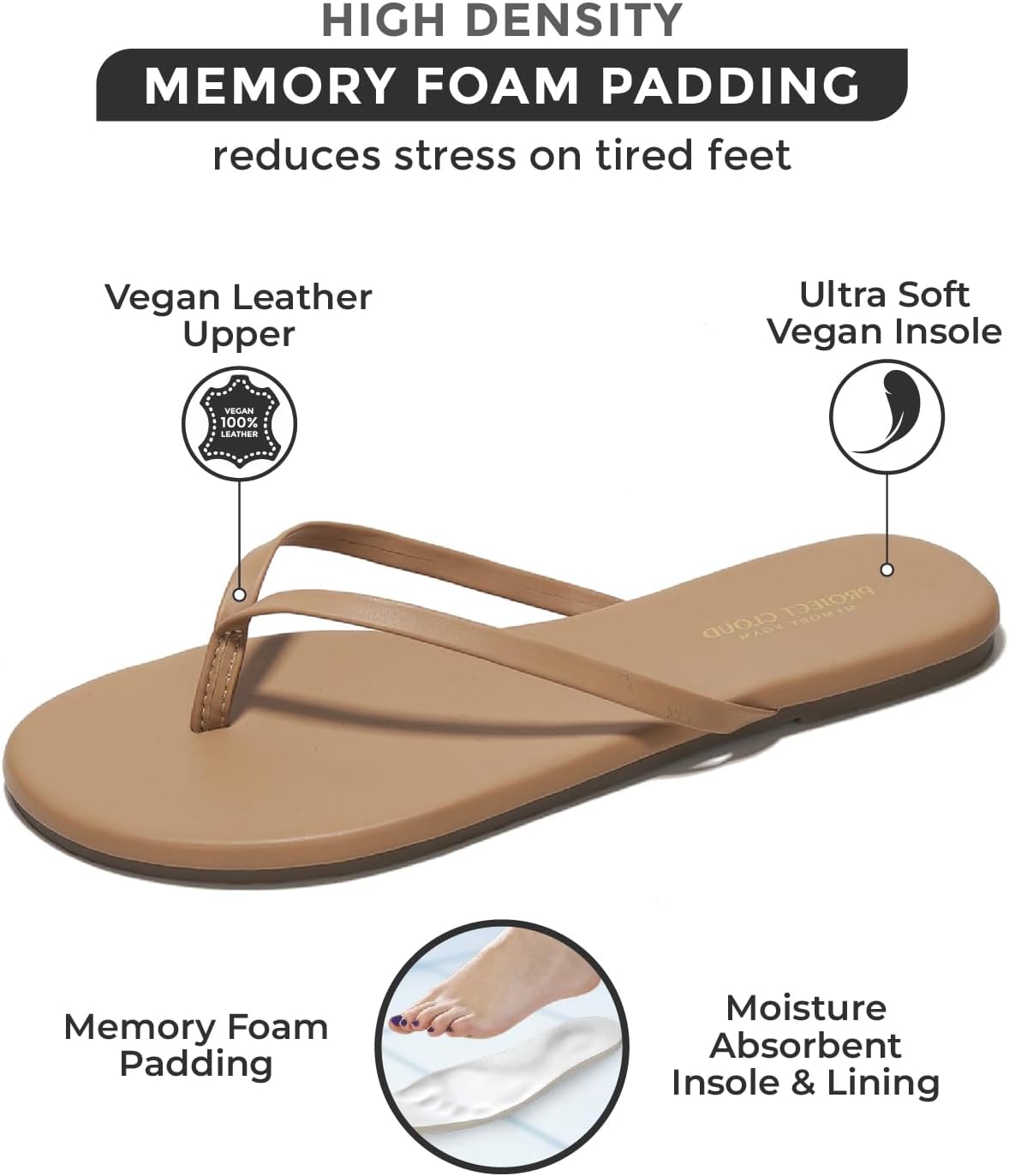 Project Cloud Flip Flops for Women - Memory Foam Flats Summer Sandals for Women 2025 - Vegan Leather Lightweight Womens Sandals Summer Beach Essentials Slides - Image 3