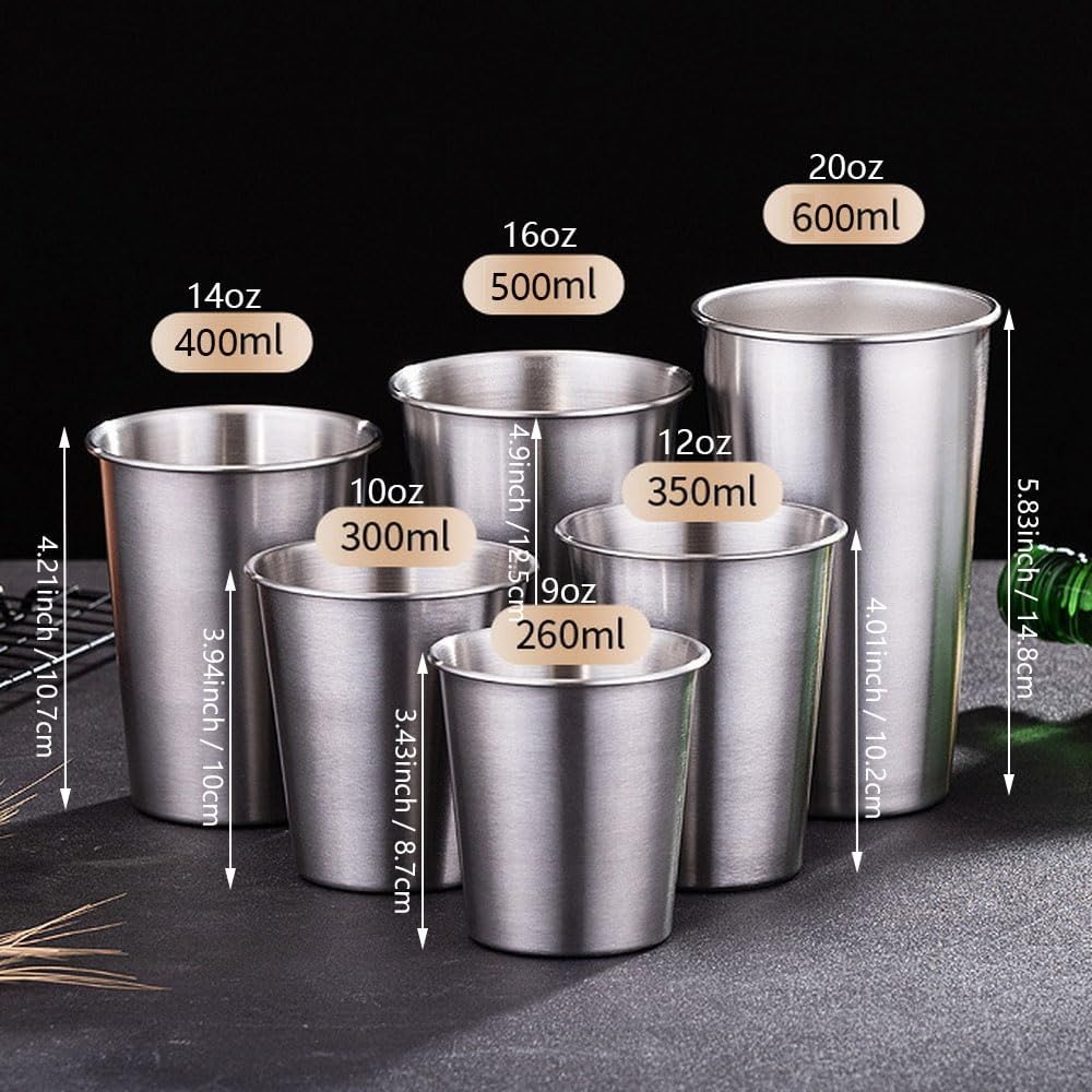 5 Pack Personalized Premium Stackable Stainless Steel Pint Cups - Durable Metal Tumblers for Travel & Outdoor Adventures (Silver, 400ml) - Image 4