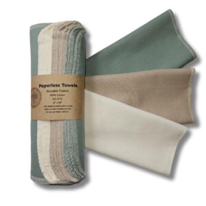 Paperless Towels, 12-12″ X 10″ Washable Paper Towels, Reusable Paper Towels, 100% Cotton (Sage)