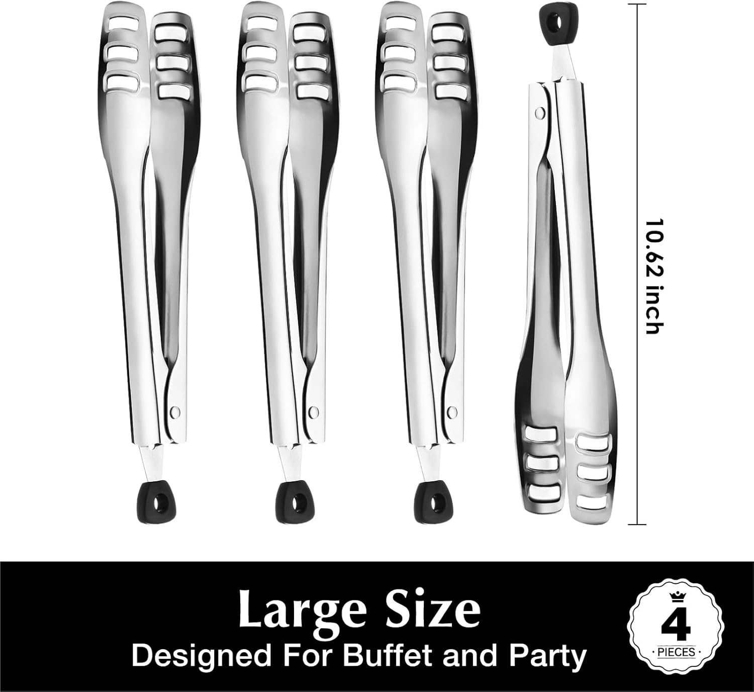 KINGSTONE Serving Tongs 4 Piece,18/10 Stainless Steel 10.62inch Kitchen Tongs For Serving Food,Buffet, Wedding, Party Catering, Food Salad/Cake/Bread, BBQ with Locking - Image 4