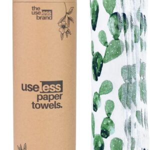 The Useless Brand Reusable Paper Towels Roll | 12 Eco Friendly Washable Cotton Flannel Towels w/Cardboard Roll | Zero Waste & Sustainable | Fits on All Holders (Cactus, 12 Towels)
