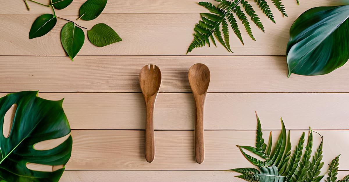 8 Inch Acacia Wood Salad Server Set Wooden Mixing Tongs Dinner Fork & Spoon Serving Utensils For Tossing Salad Handmade Cookware Salad Cooking Utensils & Accessories For Kitchen, Natural Brown - Image 7