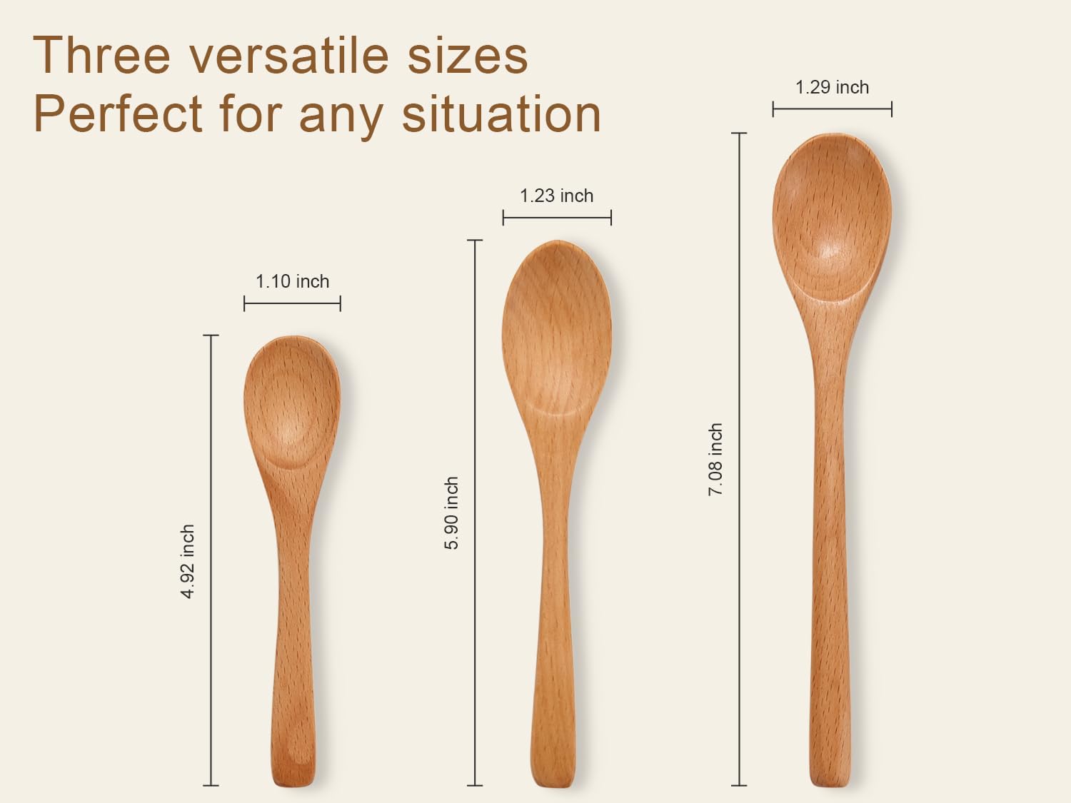 6 Piece Wooden Spoons Set - Premium Beech Wood Small Spoons in 3 Sizes (4.9", 5.9", 7.1") for Honey, Tea, Coffee, Multi-Purpose Mini Teaspoons Utensils for Ice Cream and Soup - Image 4