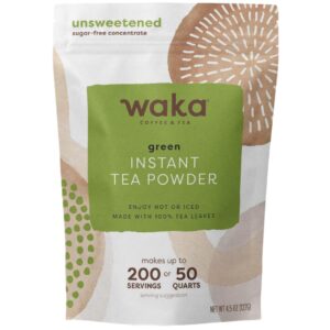 Waka Instant Green Tea Mix, Classic – 100% Tea Leaves, No Additives, Unsweetened Tea Powder for 50 Quarts or 200 Cups – Easy Quick Hot and Iced Teas (4.5oz)