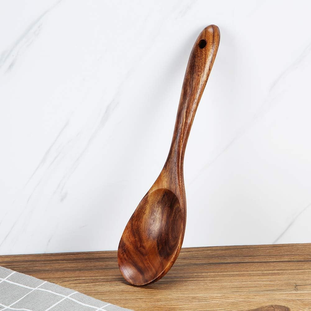 KALINCO Wooden Acacia Salad Servers with Salad Spoon and Fork Set Cooking Utensils for Kitchen (Natural Handmade Cookware) (salad servers) - Image 4