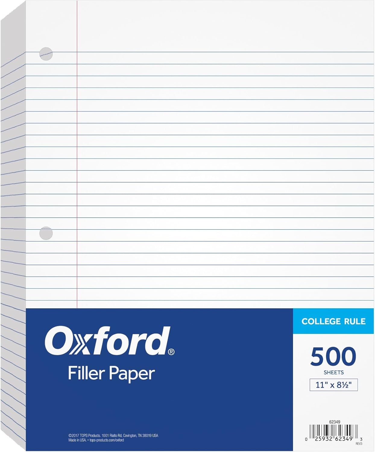 Oxford Loose Leaf Paper, 500 Sheets, College Rule Filler Notebook Paper, 8-1/2" x 11", 3-Hole Punched Fits 3-Ring Binders (62349) - Image 2