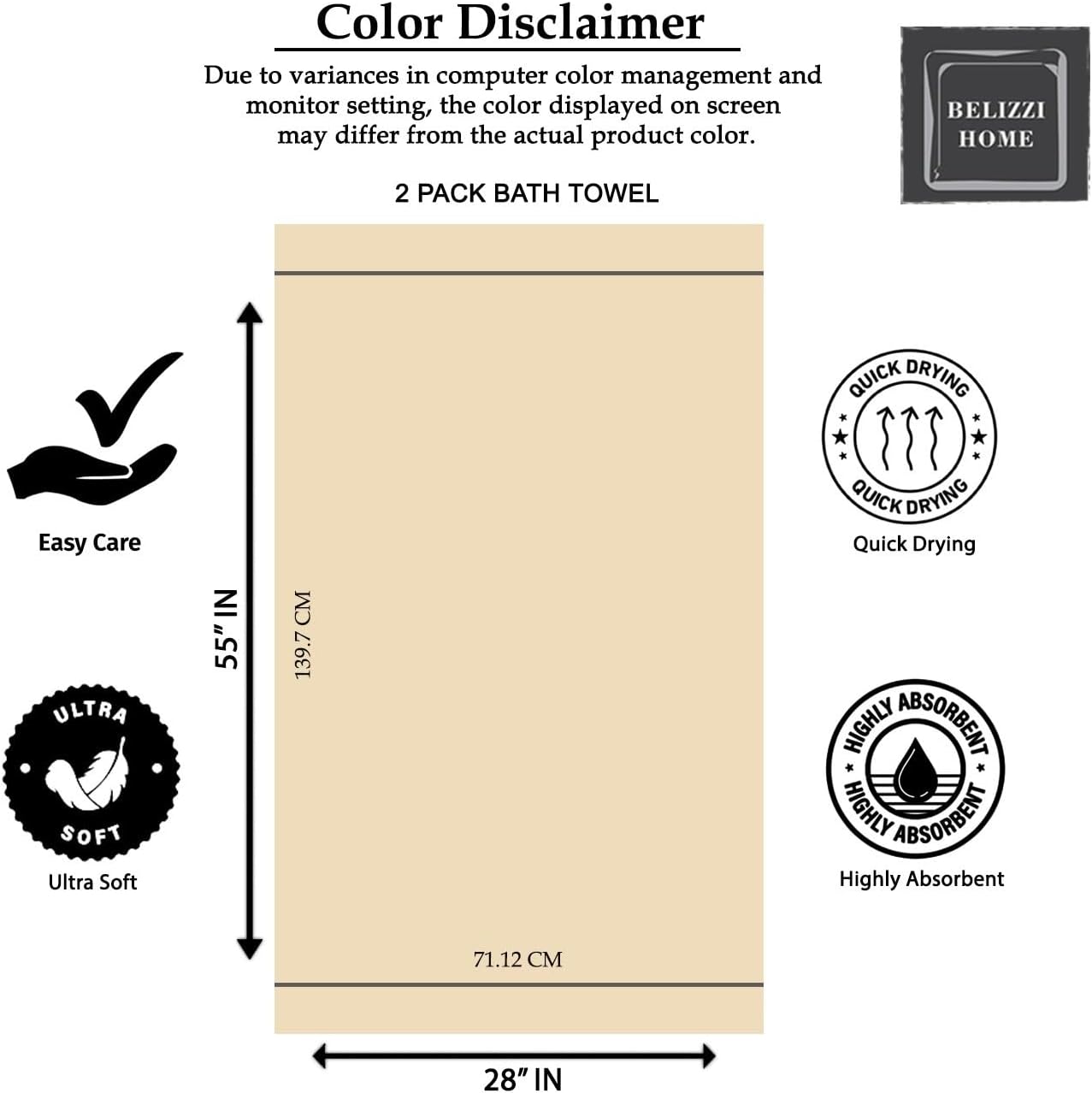 Belizzi Home Ultra Soft 2 Pack Oversized Bath Towel Set 28x55 inche, 100% Cotton Large Bath Towel, Ultra Absorbant Compact Quickdry & Lightweight Towel, Ideal for Gym Travel Camp Pool - Charcoal Grey - Image 7