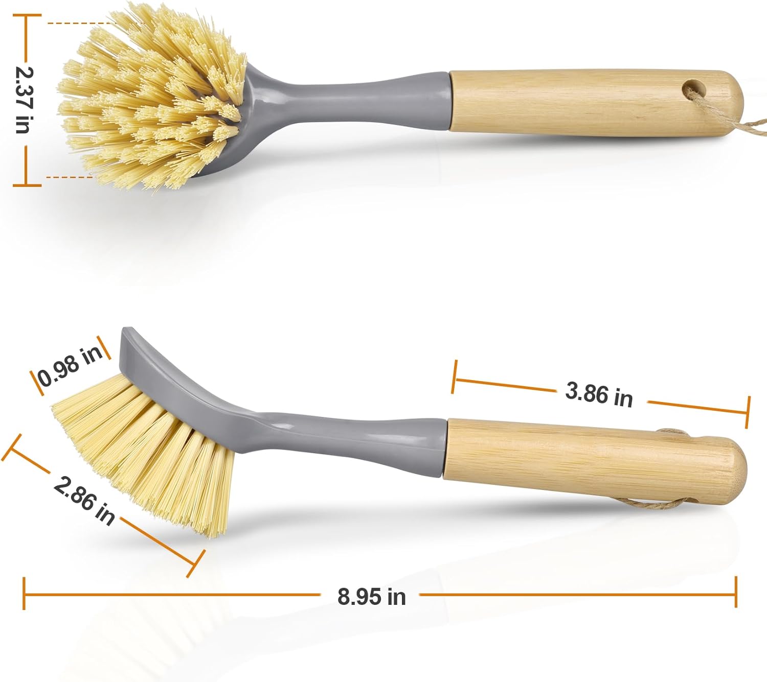 Kitchen Scrub Brushes with Bamboo Handle Built-in Scraper, Dish Brush for Cleaning Pans, Pots, Sink and Counter, 2 Pack - Image 7