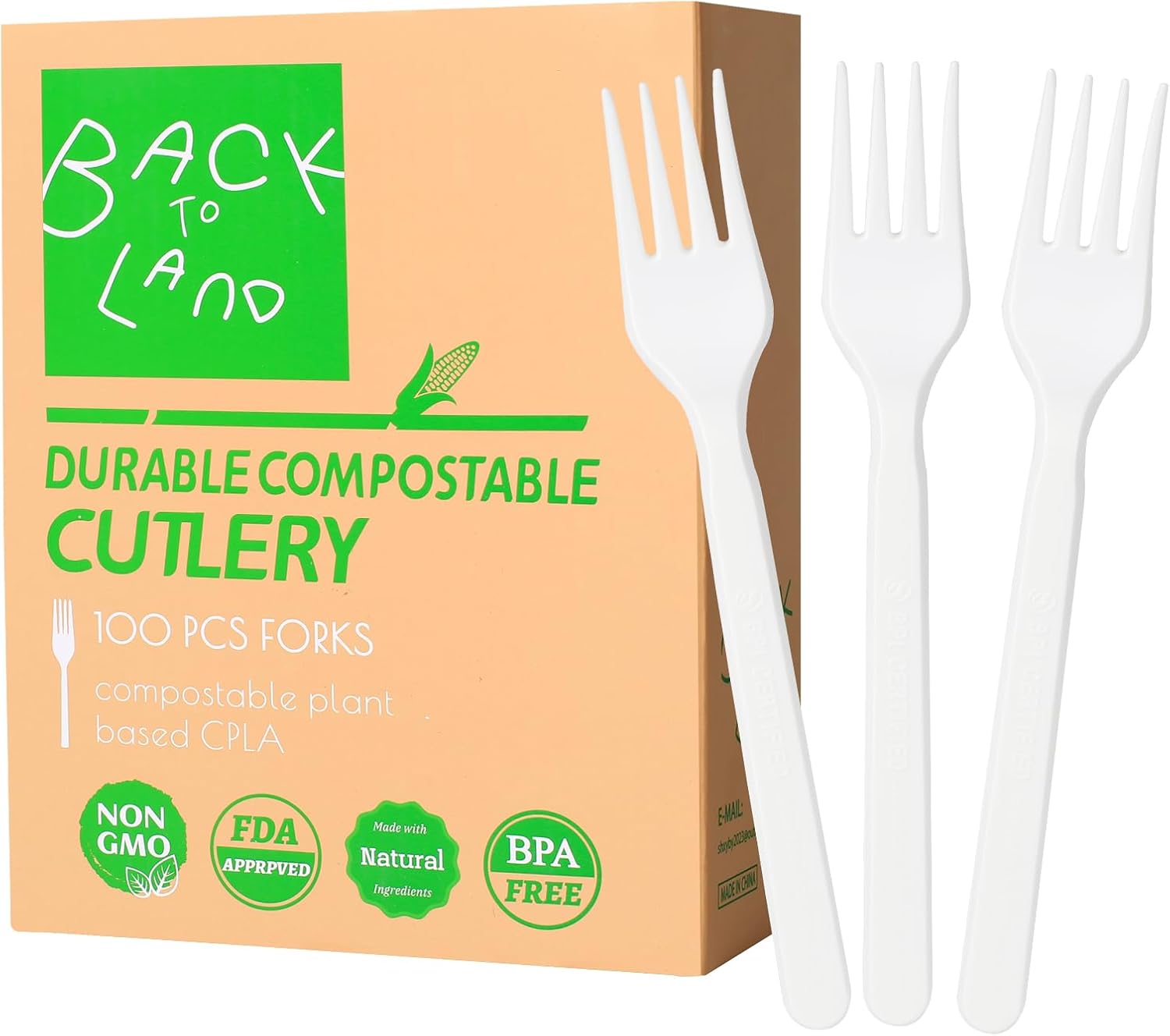 100% Compostable 100pcs Disposable Silverware, Compostable Forks Bulk, Serving Utensils Set for Parties, Heavy Duty Biodegradable Eating Cutlery for Camping, Picnics - Image 2