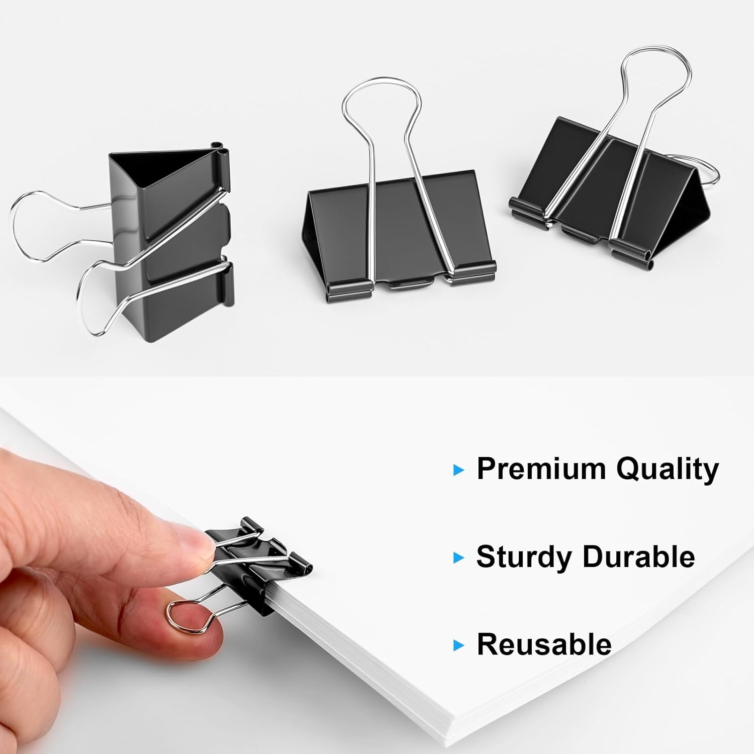 200 Count Binder Clips Assorted Sizes, 4 Sizes Large, Medium, Small, Mini, Metal Paper Clamps, Bulk Black Clips Office Supplies (1 1/4", 1", 3/4", 1/2 Inch) KKEETUR - Image 5