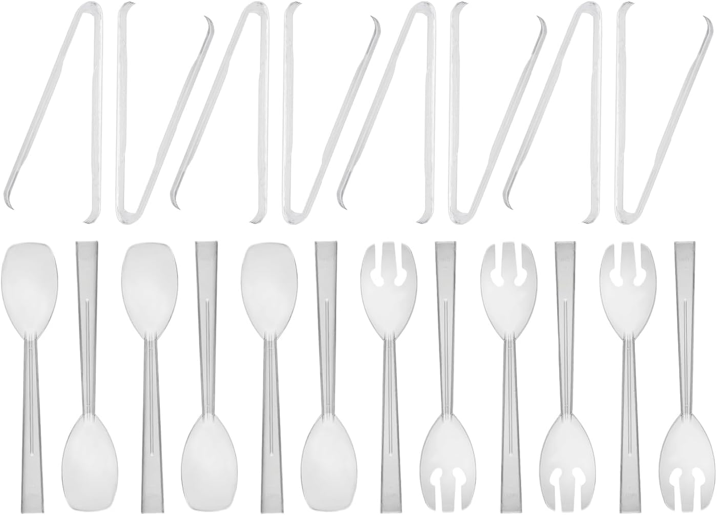 Party Essentials Plastic Party Buffet Serving Utensils Kit, Spoons/Forks/Tongs, 20-Piece, Clear - Image 2