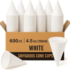 Smygoods Disposable White Paper Cone Cups (Pack of 600-4.5 oz) Eco-Friendly, Leak-Proof, Ideal for Events, Water Coolers, Quick Hydration & Efficient Cleanup