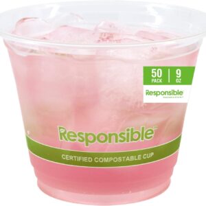 Clear Cold Cup, Certified Compostable and Made from 100% American Biobased Materials, No-PFAS Added & BPA-Free (9 oz Cold Cups (50 Count))