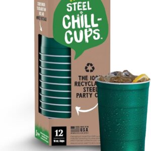 16 oz. Party Cups, Perfect for Cold Drinks, Sturdy & Durable, Disposable and 100% Recyclable, Made in USA, Green, 12 Count