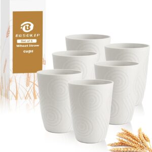Drinking Glasses – Wheat Straw Cups Unbreakable Plastic Tumbler Set of 6 Alternative to Plastic Glasses Drinking Reusable Drinking Cup Dishwasher Safe Water Glasses Cups 12 OZ – White