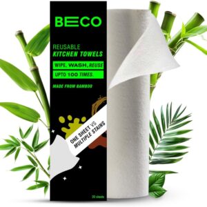 Beco_Reusable Bamboo Kitchen Towel/Tissue Roll (Reusable upto 2000 times)- 20 sheets|Soft & Highly absorbent| Ecofriendly-No Trees Cut| Better alternative to Paper Tissue Roll