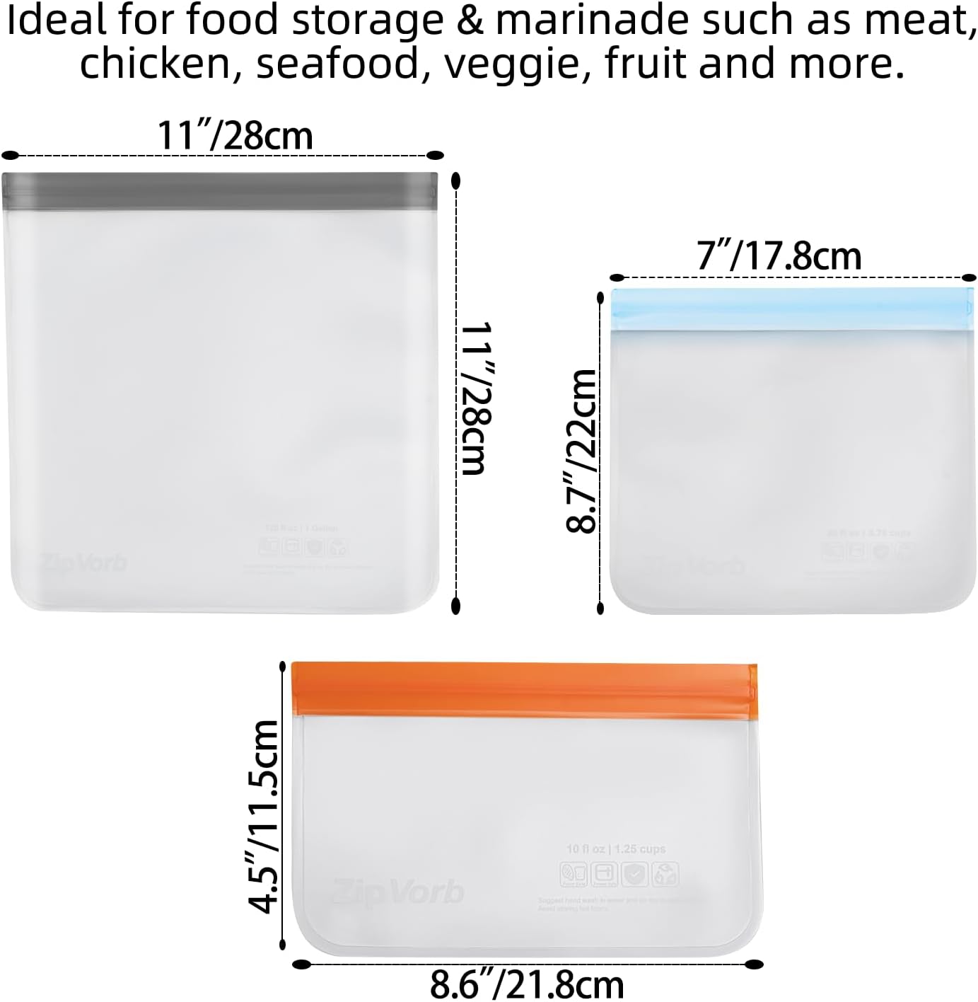 10-Pack Reusable Sandwich Freezer Bags - Dishwasher Safe, BPA-Free, Leakproof for Meat, Cereal, Veggies & Kitchen Storage Organization Grey - Image 7