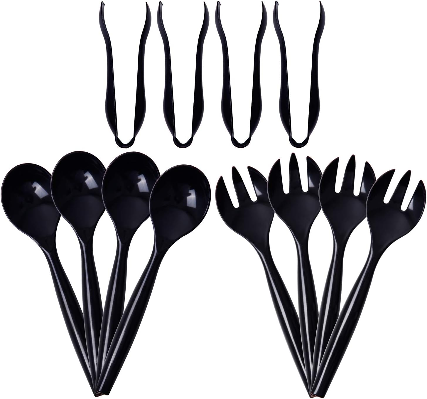 Supernal 72pcs Plastic Serving Utensils Heavy Duty Disposable Serving Tongs Black Disposable Serving Set 10" Spoons 10" Forks 6" Tongs Each 24pcs - Image 2