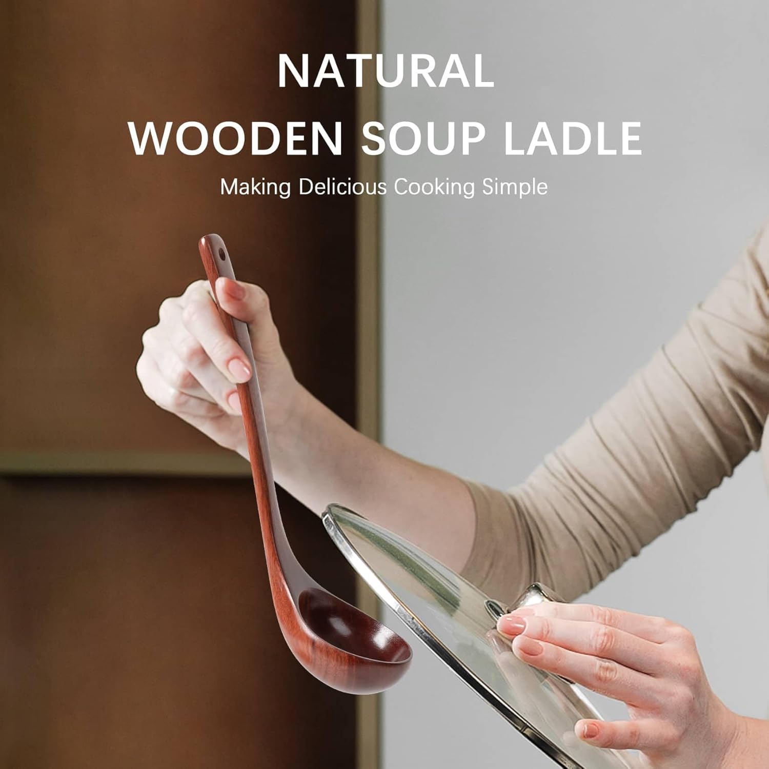 Wooden Soup Ladle, 10.8" Handle, 1.6 fl oz Medium Scoop Utensil for Serving & Cooking, Red Wooden Ladle – Wood Spoon for Soup Natural and Sustainable - Image 5