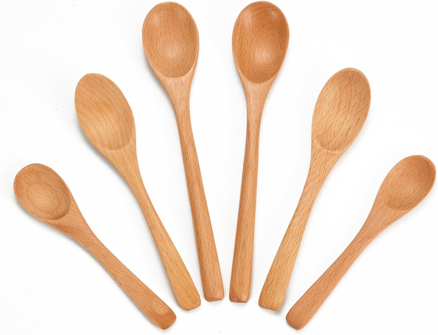 6 Piece Wooden Spoons Set - Premium Beech Wood Small Spoons in 3 Sizes (4.9", 5.9", 7.1") for Honey, Tea, Coffee, Multi-Purpose Mini Teaspoons Utensils for Ice Cream and Soup - Image 2