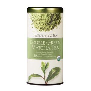 The Republic of Tea – Organic Double Green Matcha, Naturally Caffeinated Japanese Green Tea Powder and Leaves, Steeps 50 Cups
