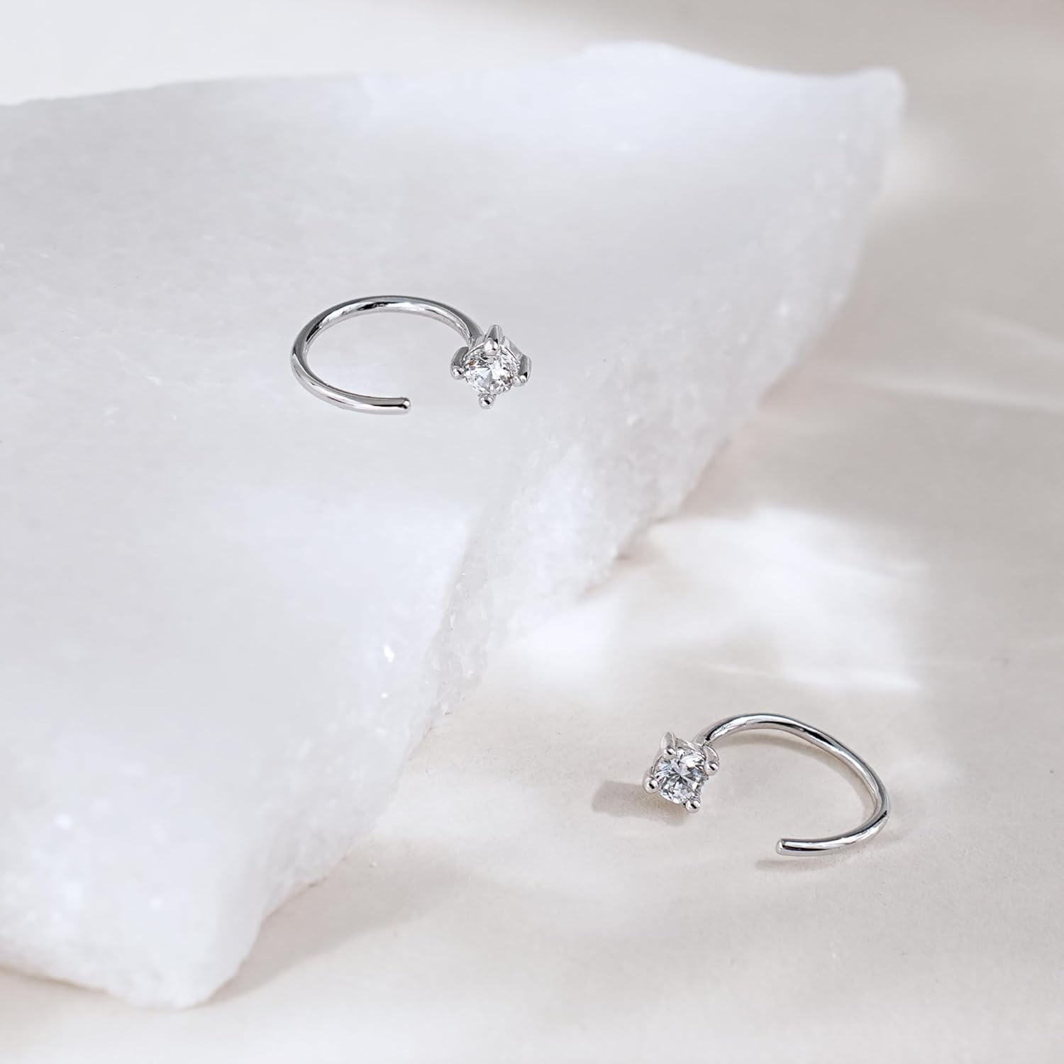 CHIC & ARTSY Threader Hoop Earring 925 Sterling Silver CZ Pull Through Hoop Earrings Small Open hoop Earrings Backless Earrings for Women - Image 5