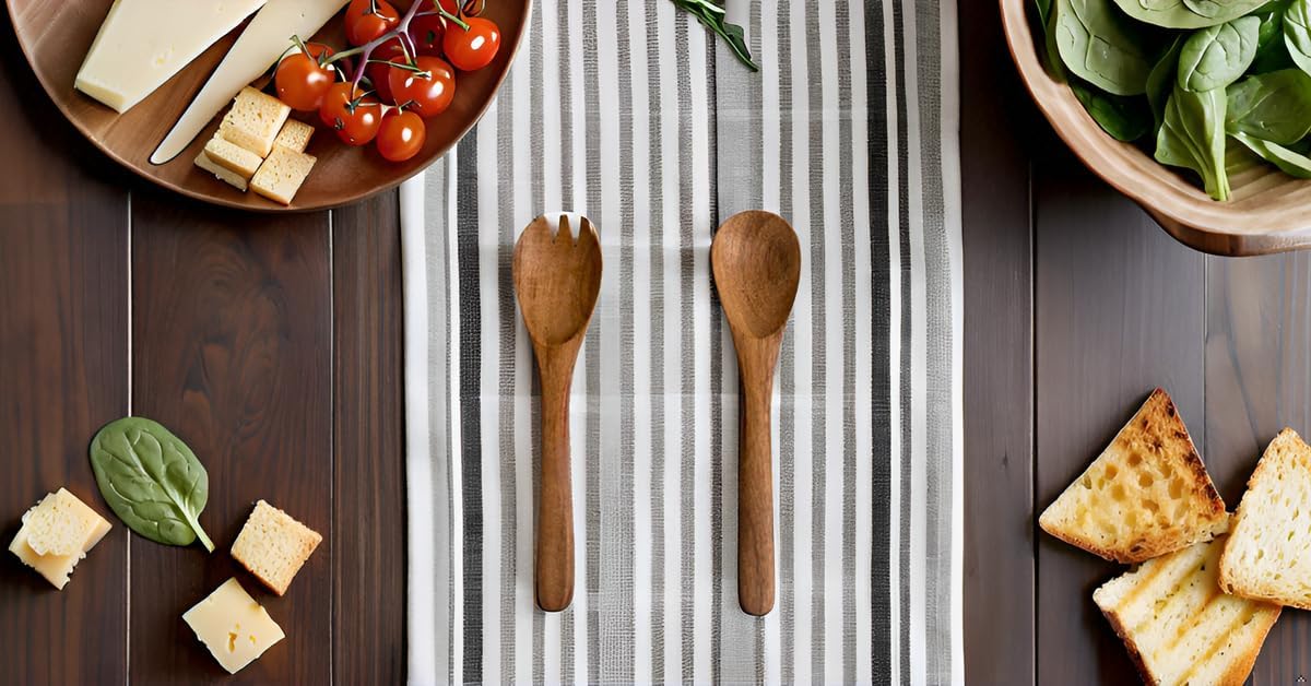 8 Inch Acacia Wood Salad Server Set Wooden Mixing Tongs Dinner Fork & Spoon Serving Utensils For Tossing Salad Handmade Cookware Salad Cooking Utensils & Accessories For Kitchen, Natural Brown - Image 6