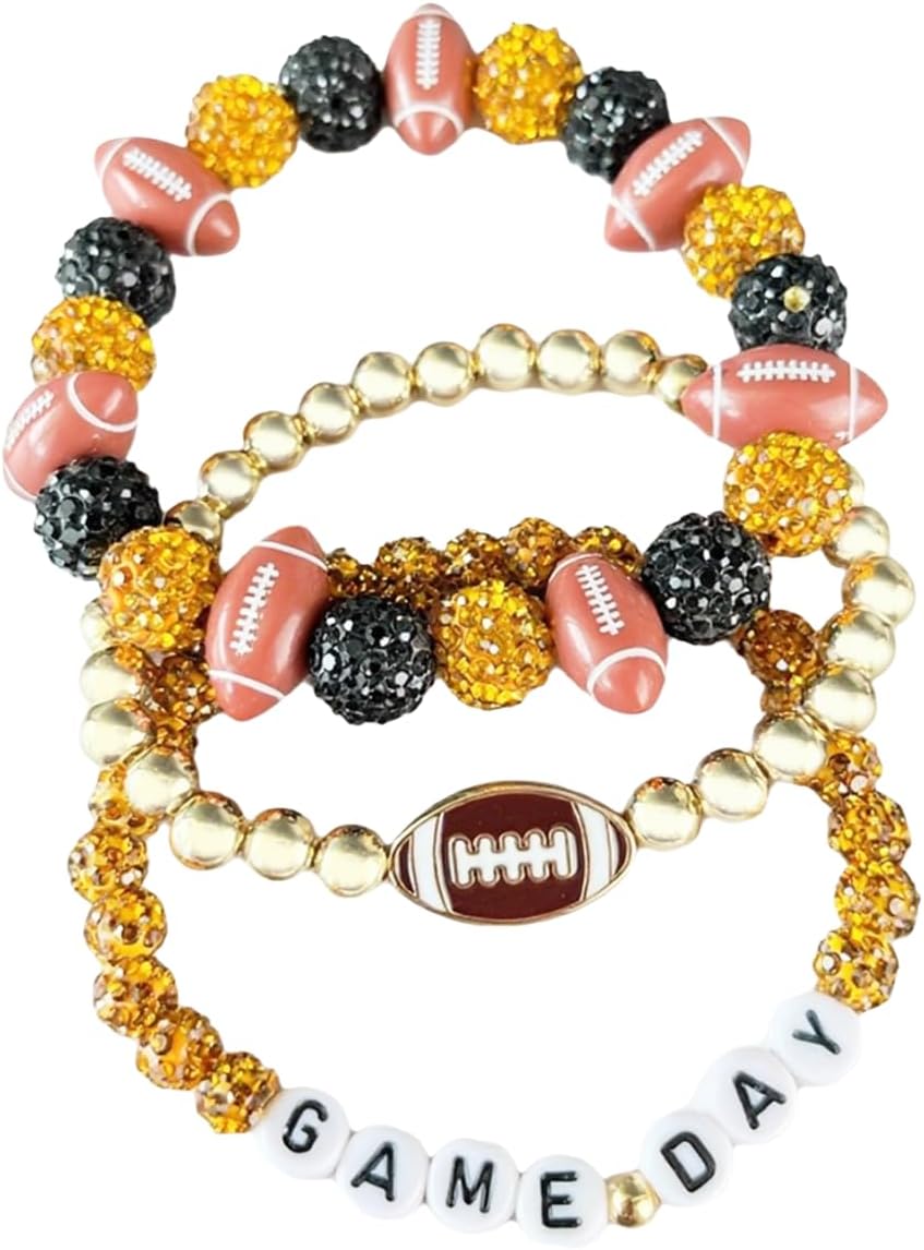 Game Day Football Beaded Stretch Bracelets for Women 3-Pack, Stackable Sports Jewelry Gifts for Football Mom, Team Spirit Accessories - Image 3