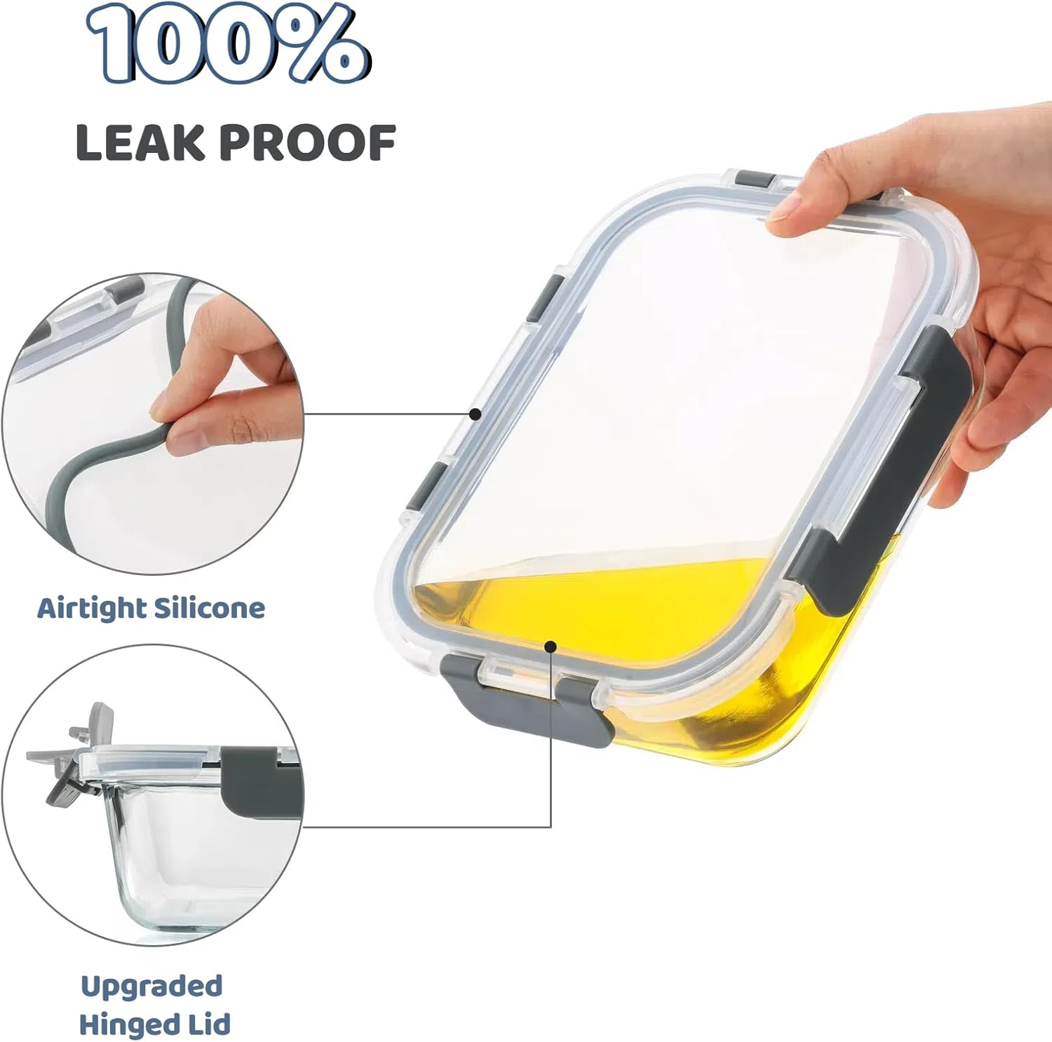 5 Pack 36 Oz Glass Meal Prep Containers with Lids, Reusable Glass Food Storage Airtight Lunch Containers with Lids, Leak Proof, Microwave, Oven, Freezer and Dishwasher Safe (Gray) - Image 6