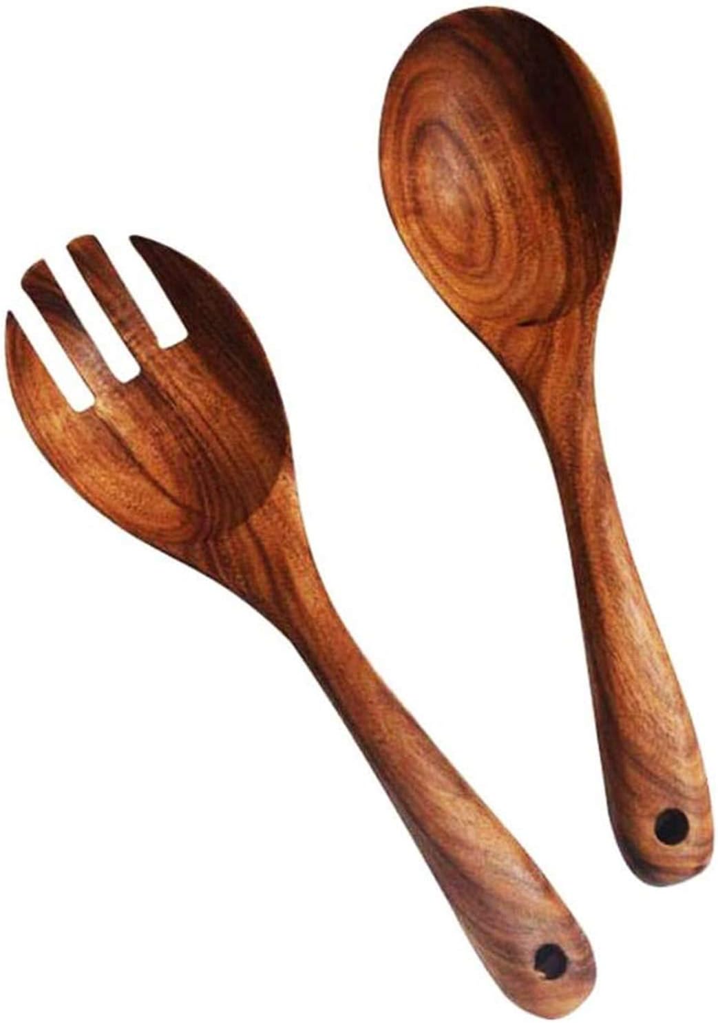 KALINCO Wooden Acacia Salad Servers with Salad Spoon and Fork Set Cooking Utensils for Kitchen (Natural Handmade Cookware) (salad servers) - Image 2