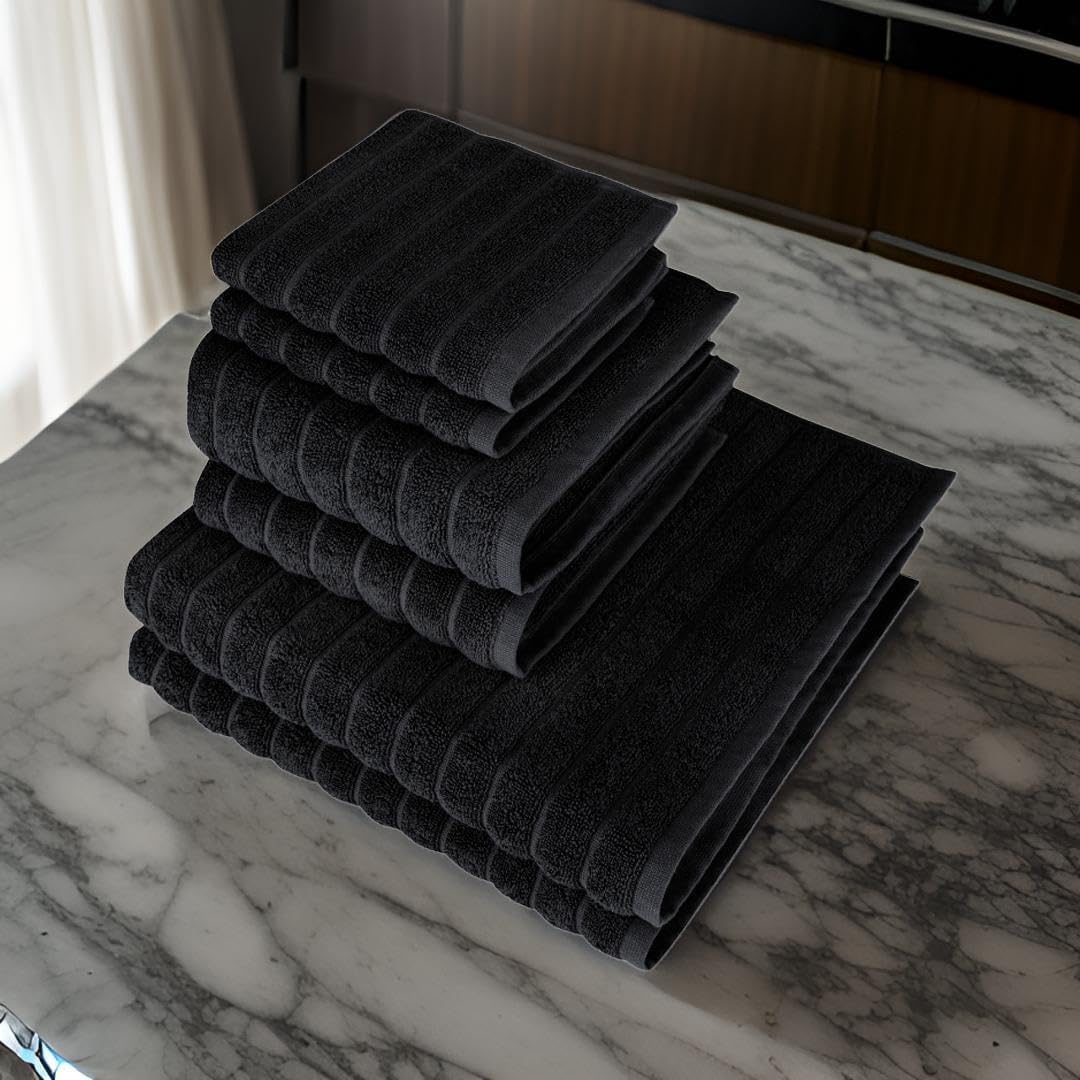 Classic Turkish Towels CTT Luxury 6 Piece Towel Set, 100% Turkish Cotton, Quick Drying, Highly Absorbent & Comfy, Includes 2 Bath Towels, 2 Hand Towels & 2 Washcloths | (Black) - Image 2
