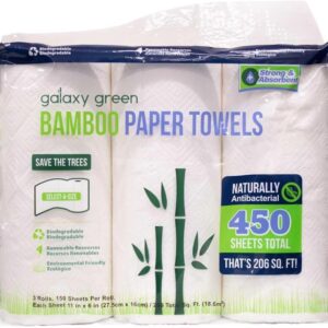 Galaxy Green Bamboo Paper Towels Earth Friendly, Strong 2 Ply Sheets, Sustainable, 24 Rolls