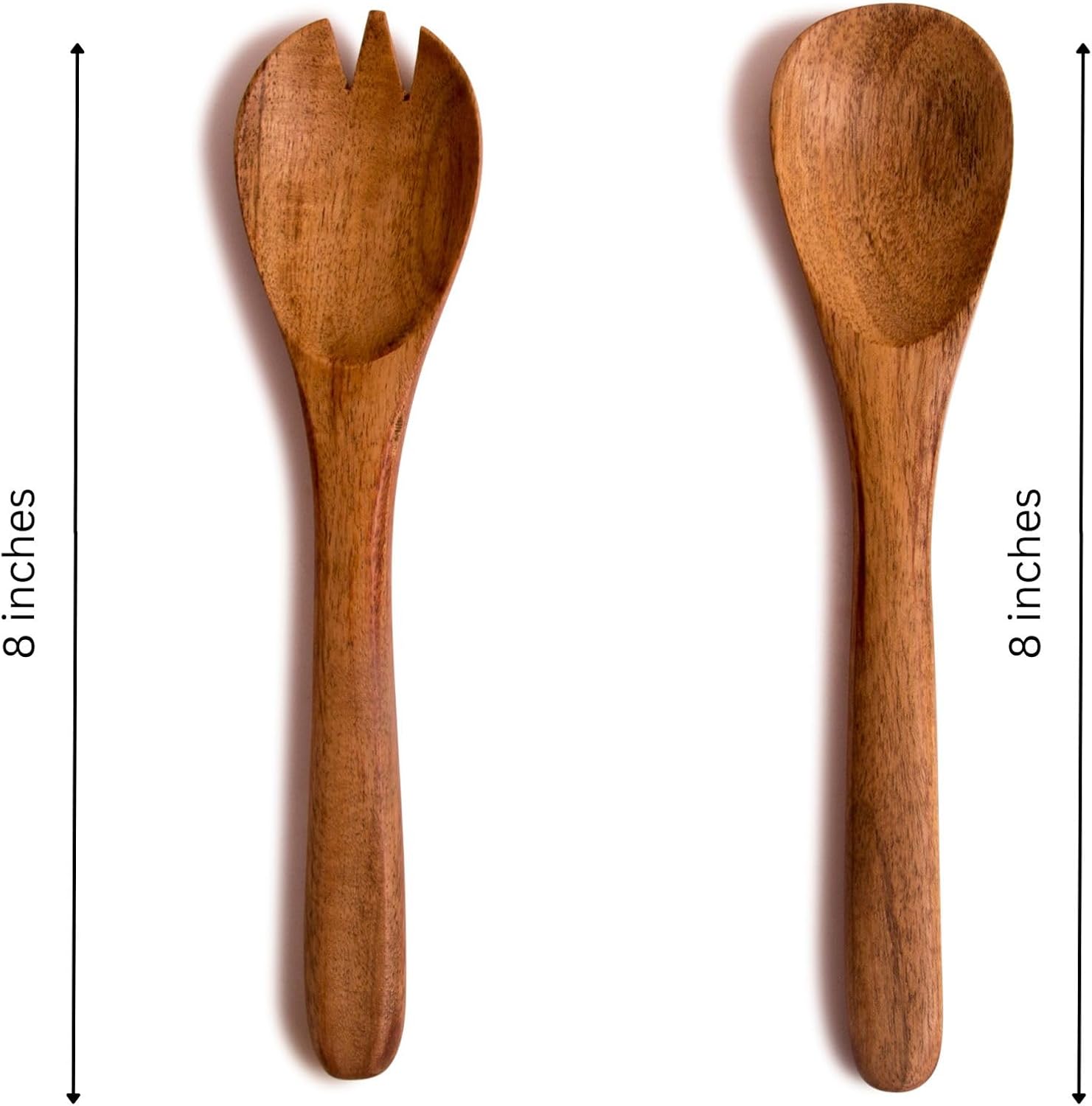 8 Inch Acacia Wood Salad Server Set Wooden Mixing Tongs Dinner Fork & Spoon Serving Utensils For Tossing Salad Handmade Cookware Salad Cooking Utensils & Accessories For Kitchen, Natural Brown - Image 3
