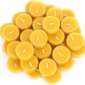 24 Packs Beeswax Tealight Candles- 4 Hour Burn Time Pure Beeswax Candles Bulk Burn Evenly and Clean Smokeless Natural Bees Wax Tea Lights for Relaxing