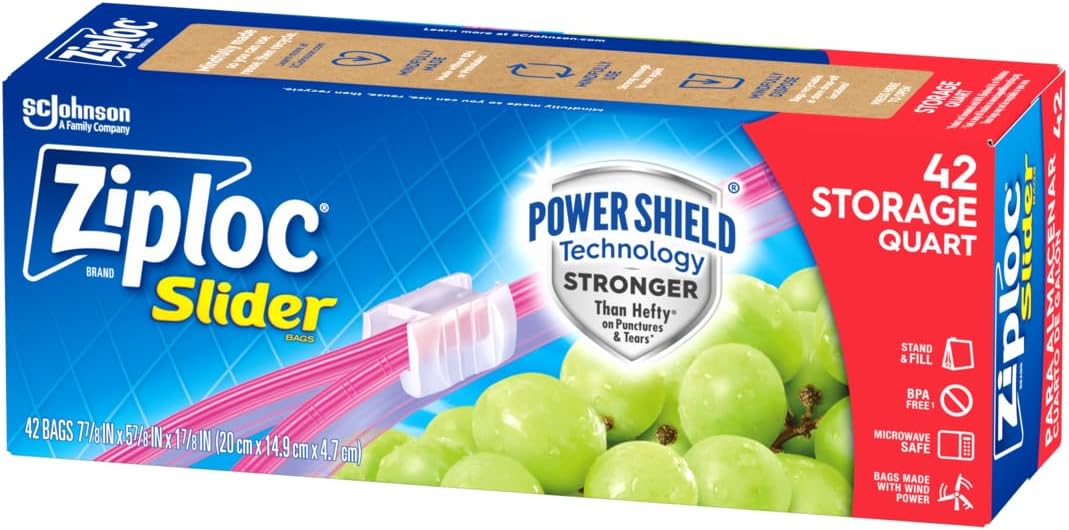 Ziploc Quart Food Storage Slider Bags, Power Shield Technology for More Durability, 42 Count - Image 2