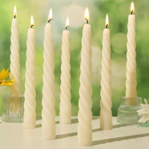 8 Pack Beeswax Taper Candles,7in Spiral Taper Candle Sticks,7 Hour White Beeswax Candlesticks,100% Natural Smokeless Dripless and Unscented Bees Wax Candle for Home,Prayer