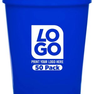 Custom 16oz Stadium Cups – Reusable Plastic Drinkware with Single-Color Imprint for Parties, Weddings, Events & More (Blue, QTY 50)