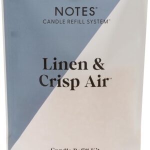 NOTES Sustainable Candle Refill | Non-Toxic Fragrance, Natural Wax Beads (Beeswax, Rice bran and Soy), Cotton Wick and Sustainer – (1) Linen & Crisp Air
