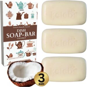 Coconut Dish Soap Bar – Organic, Pack of 3 – (3.8 oz each), Skin-Safe, Non-Toxic, Sustainable Kitchen Soap – Zero Waste