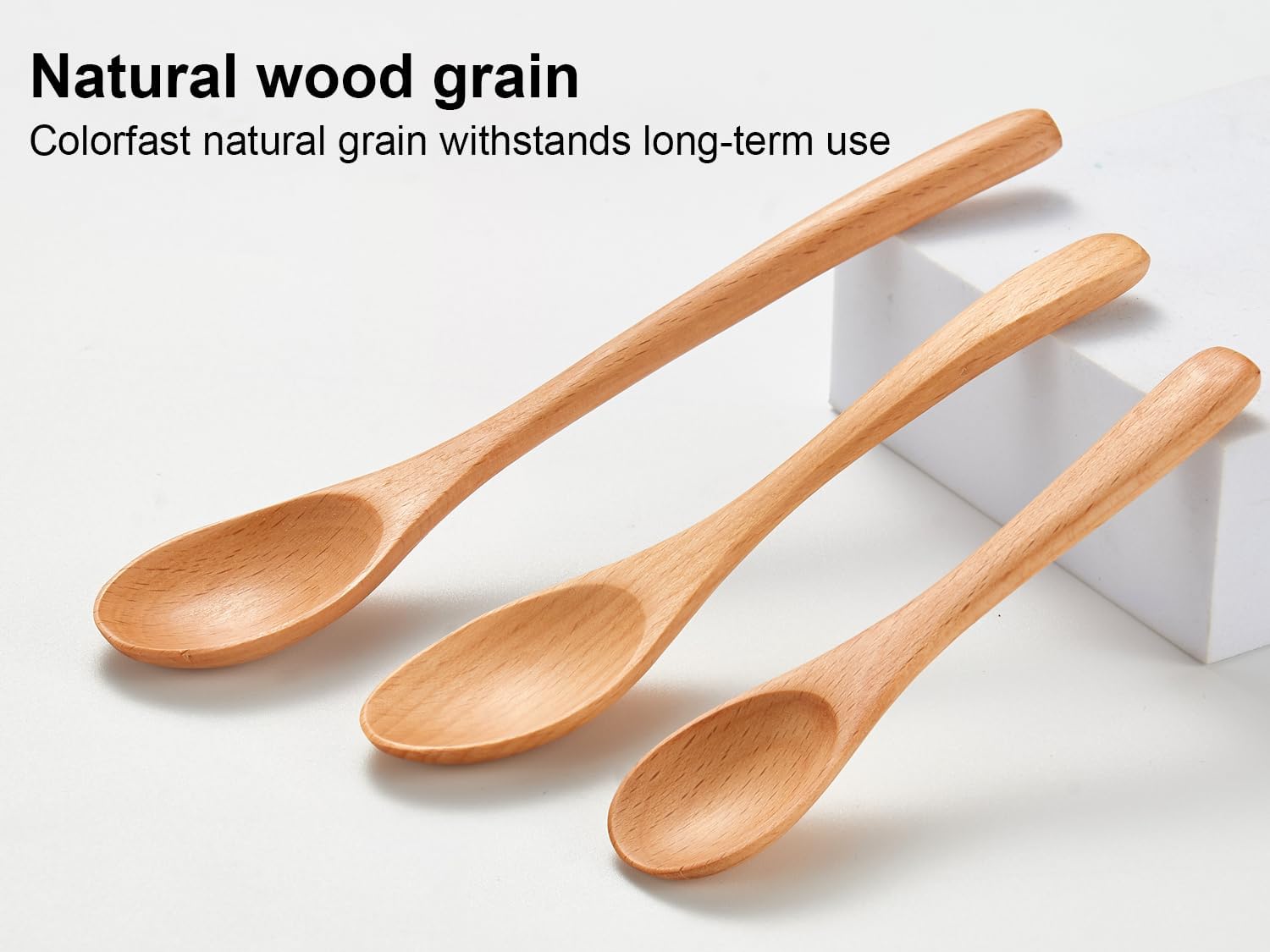 6 Piece Wooden Spoons Set - Premium Beech Wood Small Spoons in 3 Sizes (4.9", 5.9", 7.1") for Honey, Tea, Coffee, Multi-Purpose Mini Teaspoons Utensils for Ice Cream and Soup - Image 8