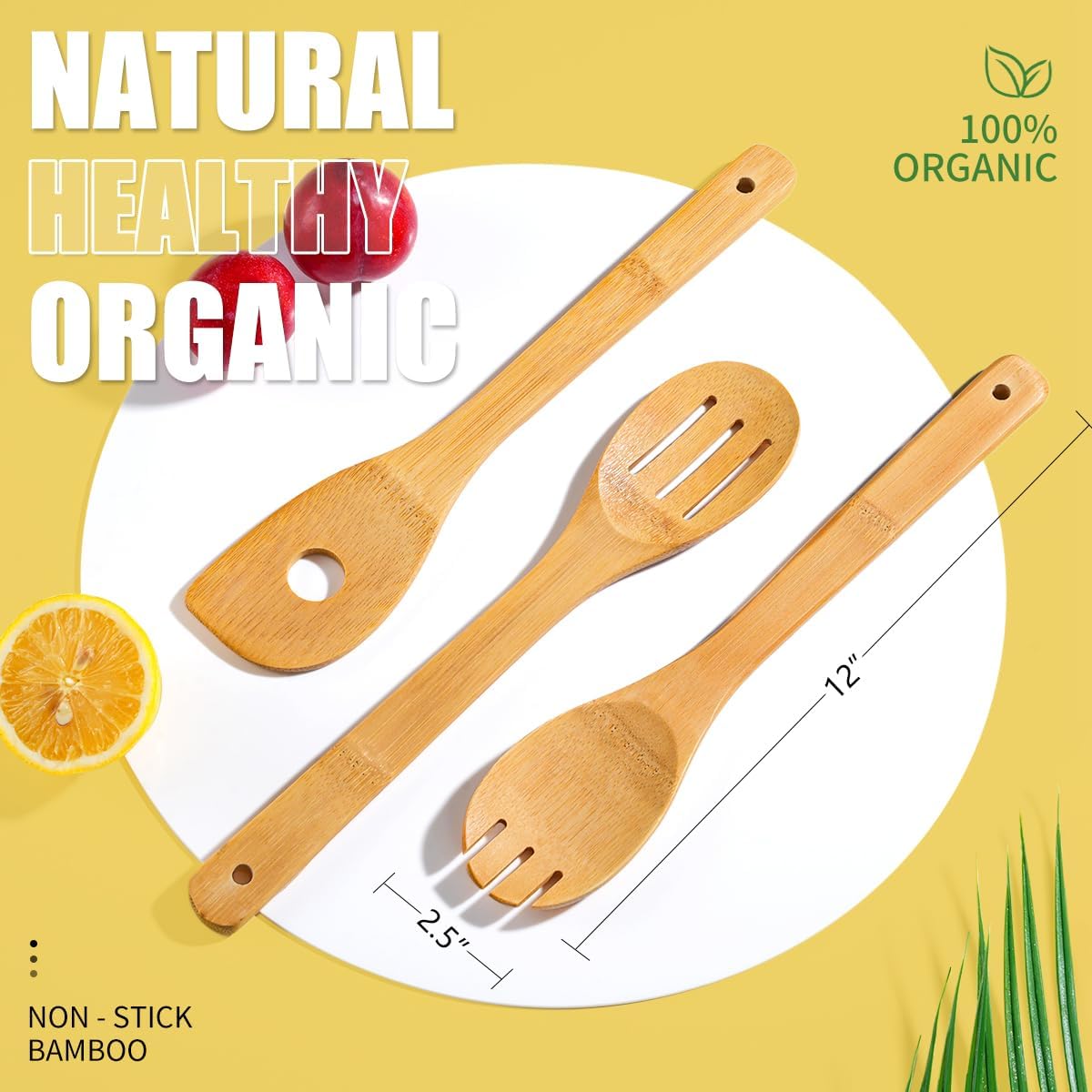 IOOLEEM Bamboo Wooden Spoons for Cooking 6 Pcs 12 Inch, Non-Stick Wooden Kitchen Utensils Set, Natural and Durable Wooden Spatula Spoons for Non-Stick Pan for Cooking - Image 5