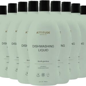 ATTITUDE Dish Soap, EWG Verified, Plant-Based & Vegan Dishwashing Liquid, Naturally Derived, Fresh Garden, 24 Fl Oz (Pack of 9)