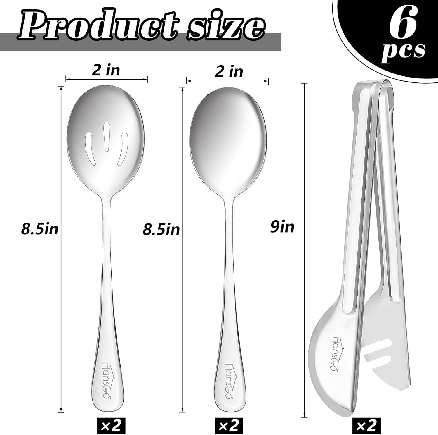 HANSGO Serving Utensils Set for Party, 6PCS Cooking Utensils Including 2 Serving Spoons, 2 Slotted Spoons, 2 Food Tongs for Wedding Party Family Dinners - Image 3