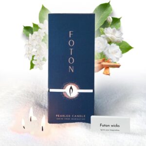 Foton Pearled Candle 18 Oz – Misty Monte Sandalwood Jasmine Scented Non Toxic Luxury Long Lasting Powder Candles up to 120 Hours – Refillable Candle Sand with 30 Wicks for Candle Making