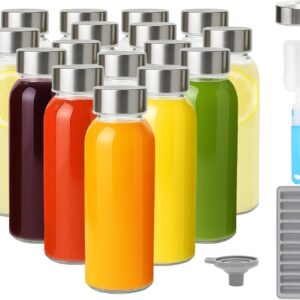 Zukro Glass Water Bottles with Lids 10 oz, Reusable Clear Juice Bottles With Stainless Steel Airtight Cap for Juicing, 100% Leak Proof Juice Drinking Jar for Ginger and Milk, BPA Free