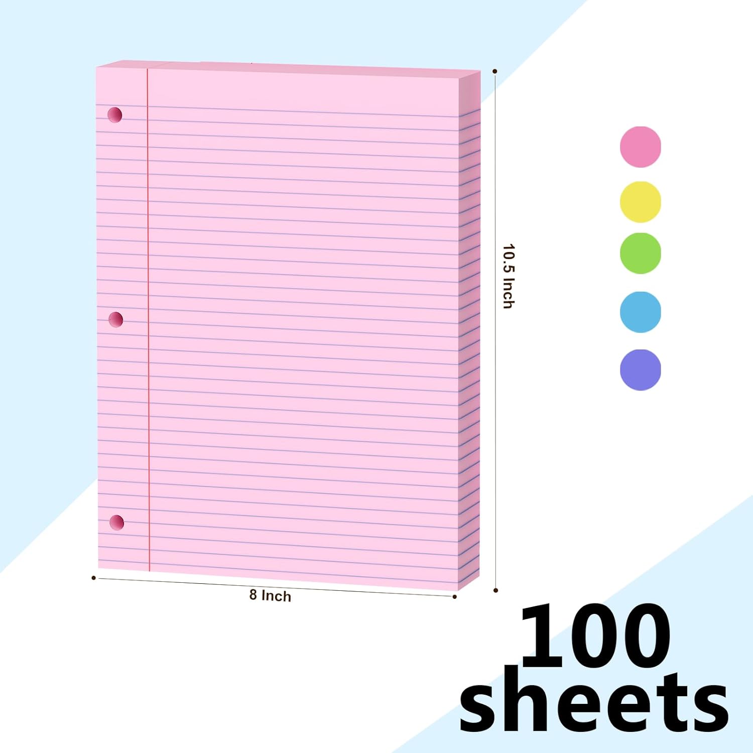 Pink Loose Leaf Paper 100 Sheets Colored Filler Paper 8 * 10.5 College Ruled 3-Hole Punched Paper for 3-Ring Binders Notebook Lined 8" x 10.5" - Image 3