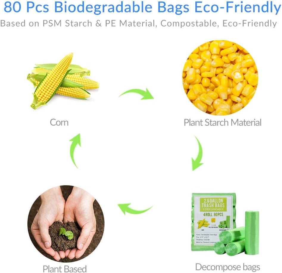 Jaoul Trash Bags 2.6 Gallon, Small Garbage Bags, Strong & Unscented Mini Trash Bags for Kitchen, Bathroom, Office, Restroom, Car, Green, 80 Counts - Image 3