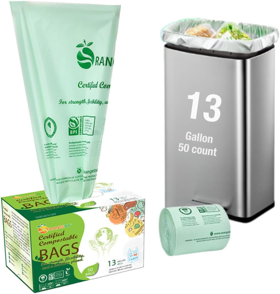 100% Home Compostable Trash Bags 13 Gallon Tall Kitchen, 50 Count, 0.9 Mil, Kitchen Compost Bags, Large Compostable Bags US BPI ASTM D6400 and OK Compost Home Certified - Image 2